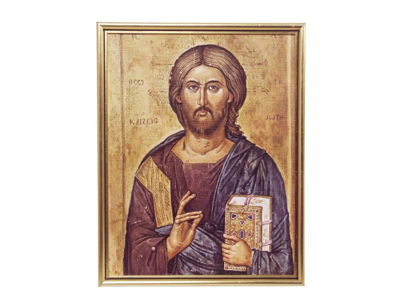 Bild Christus mit Holzrahmen u. Glas 22x27 cm