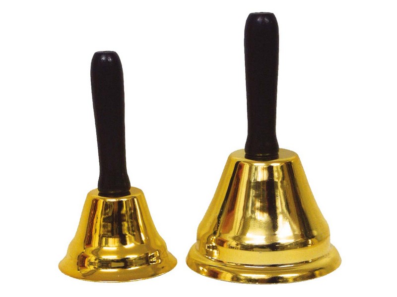 Glocke mit Holzgriff, goldfärbig H: 12 cm, ø 6,5 cm