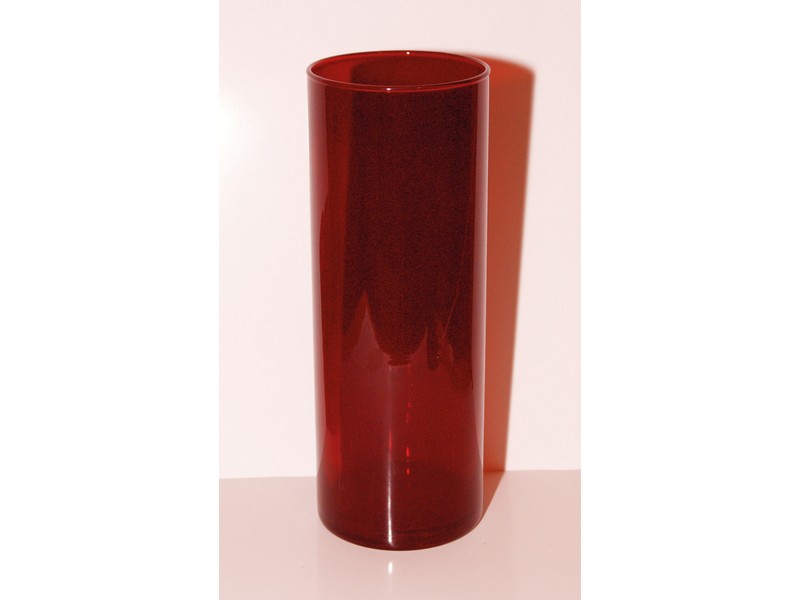 Ewiglichtglas rubinrot ca. 21,5 x 8 cm, mit Aufdruck 'IHS'