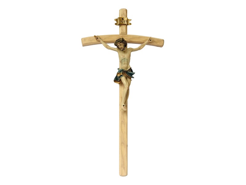 Holzkreuz mit Korpus Kunstguss bemalt, H: 25 cm