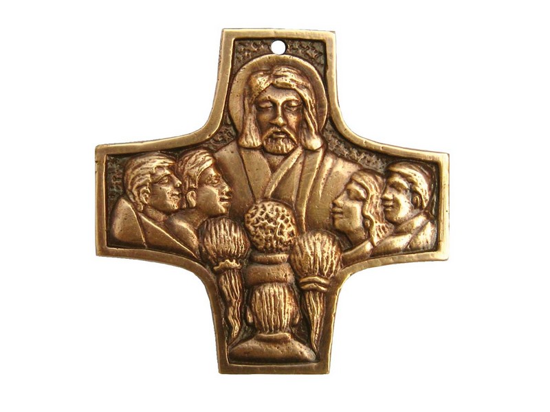 Bronzekreuz, Jesus der Kinderfreund, 9x9 cm