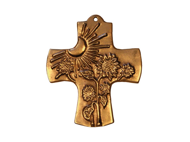Bronzekreuz, Sonnenblumen, 9 cm